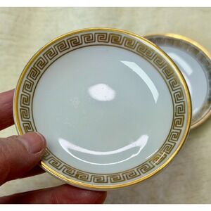 Lefton China Vintage Butter Pat Dish with Gold Greek Key Pattern Trim - set of 2